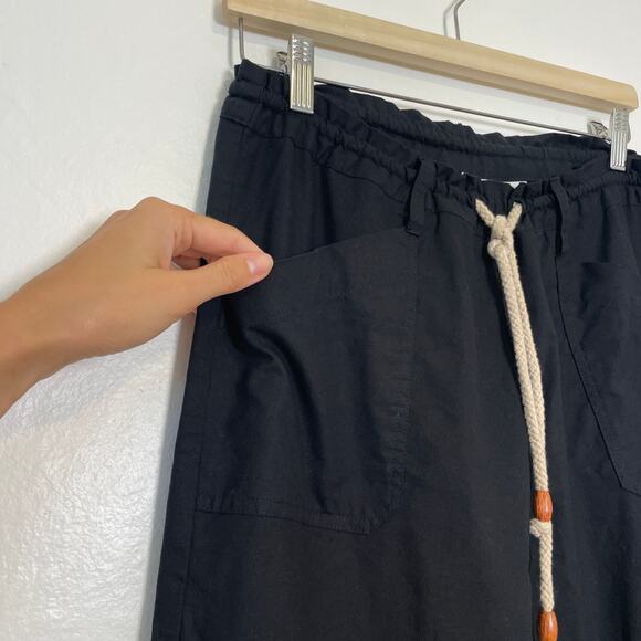 Santiki – Black Cotton Wide Leg Drawstring Pants - Picture 4 of 8